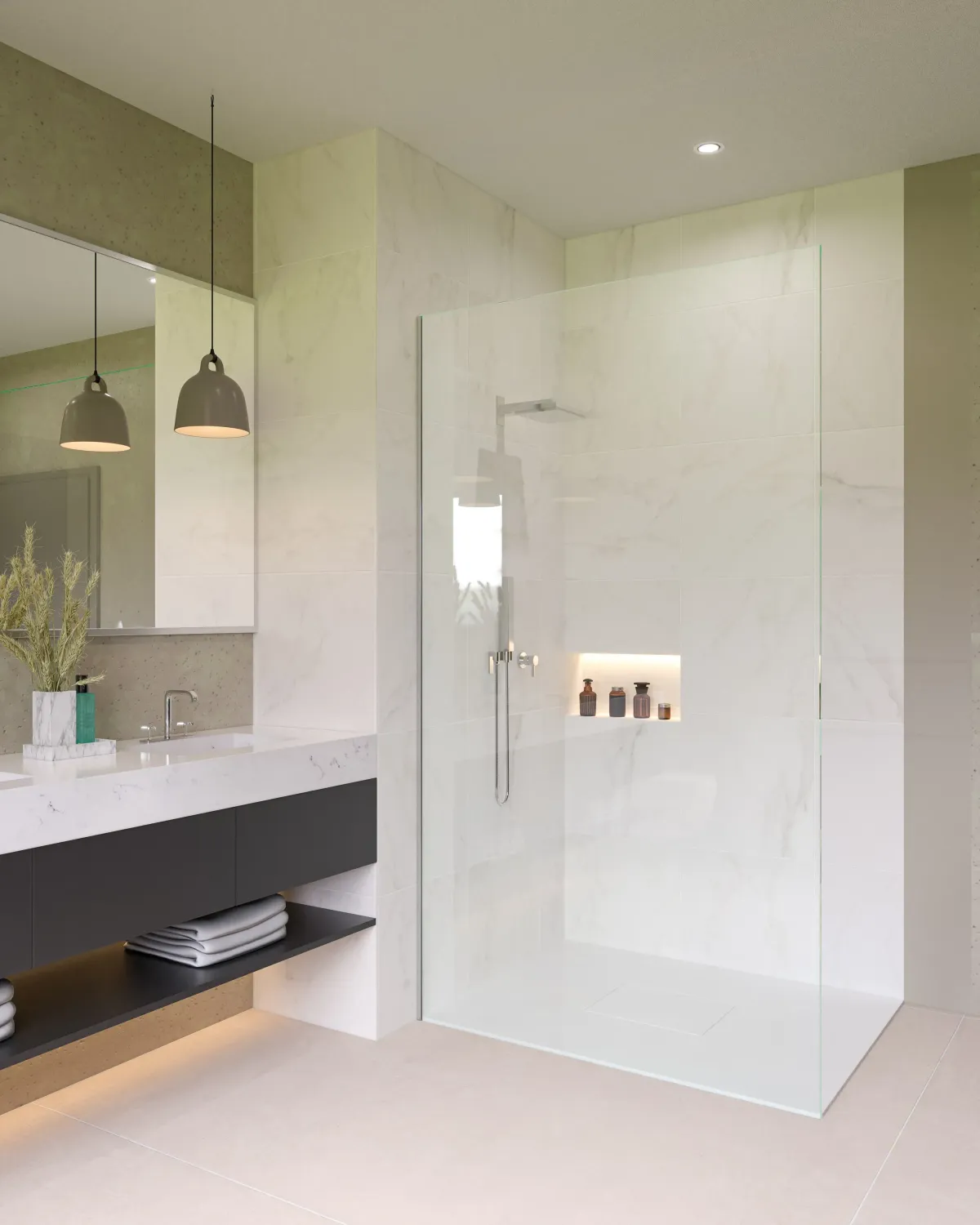 frameless glass shower screen in luxury Bulimba bathroom