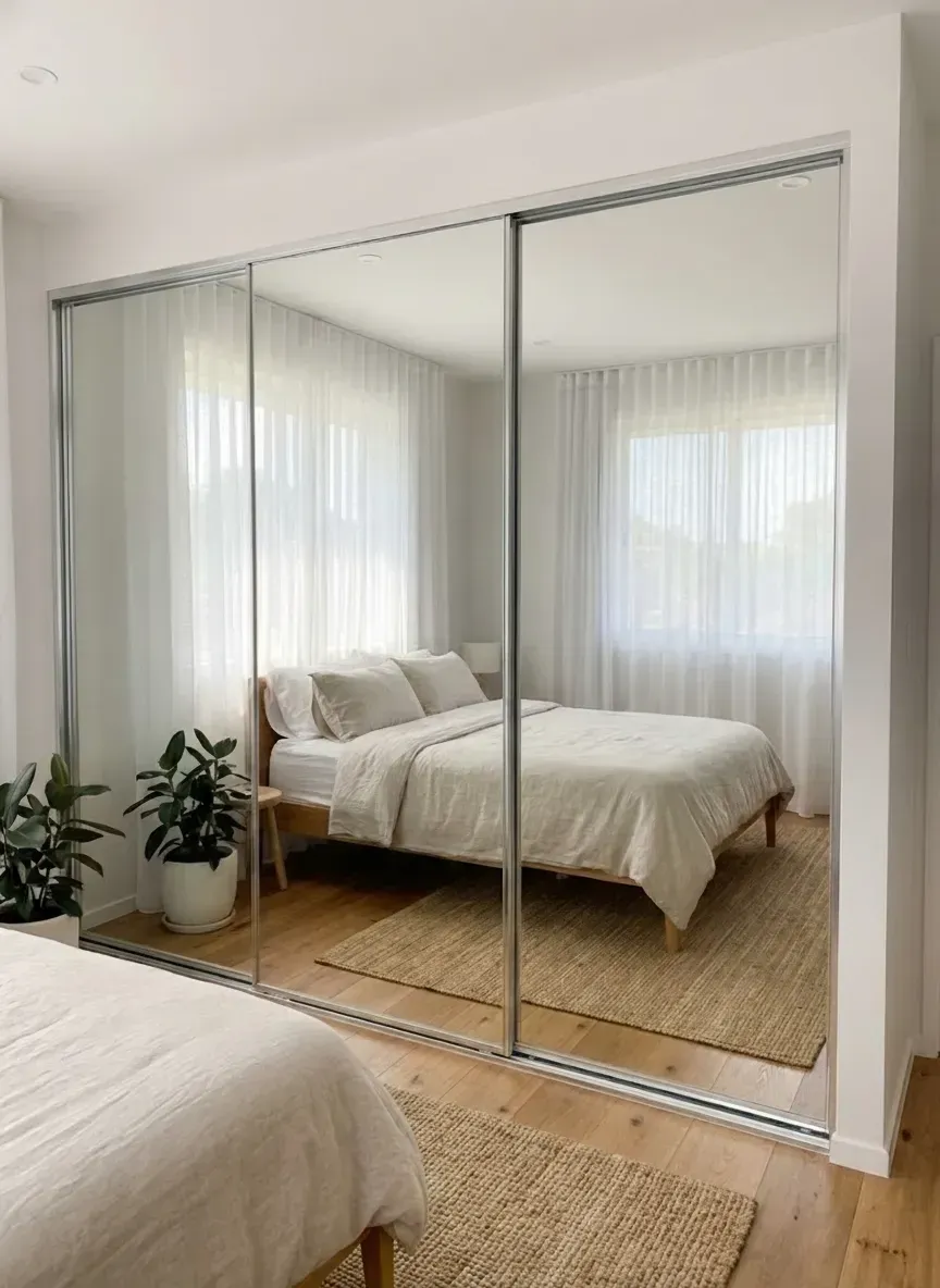 Mirrored wardrobe sliding doors custom fitted in Bulimba bedroom