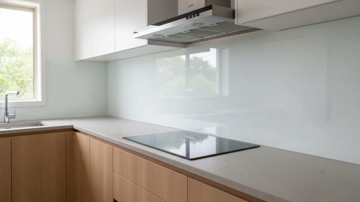 Toughened glass splashback cut to size in bulimba with precise power point cut-outs