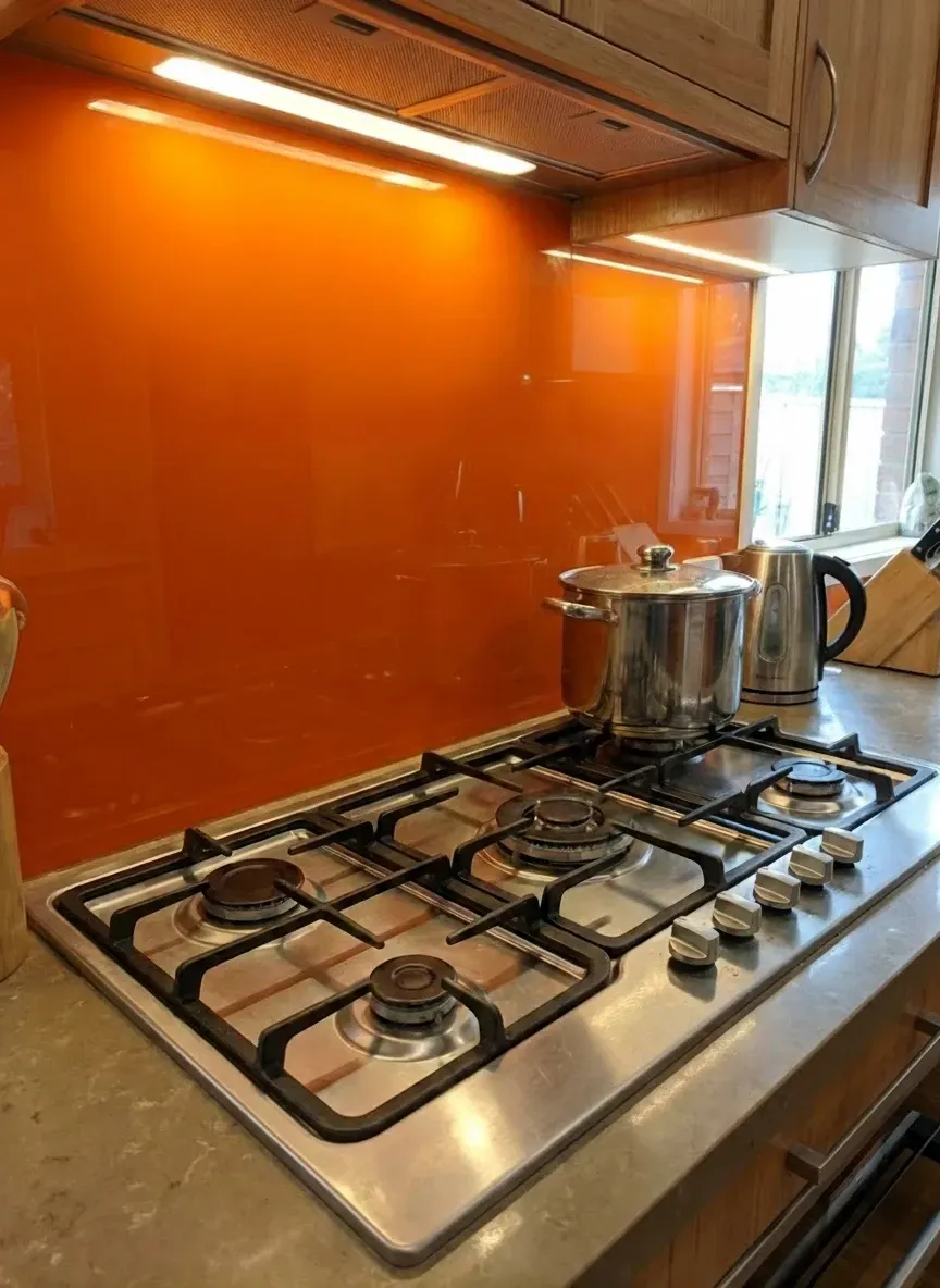 Low-iron coloured glass splashback bulimba with true paint colour and high gloss finish